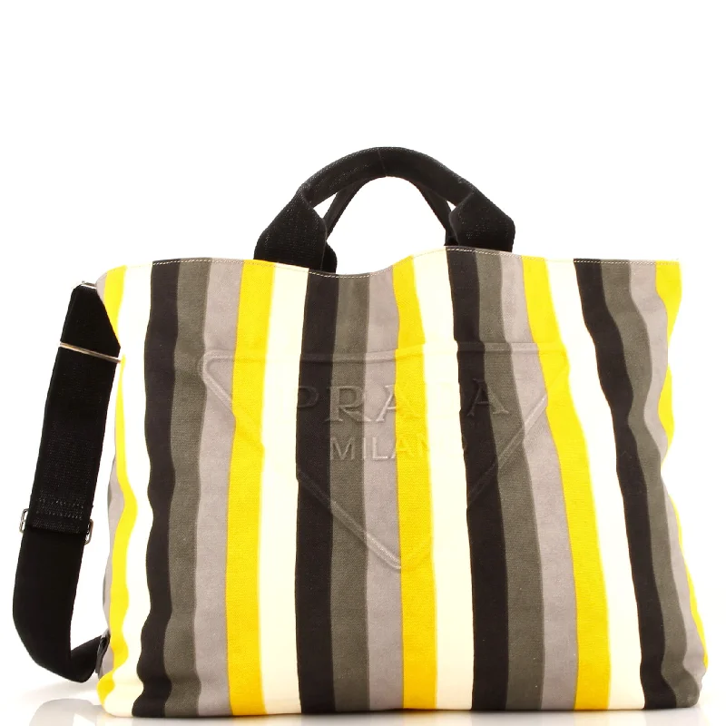 Embossed Triangle Logo Convertible Tote Stripe Canvas Large