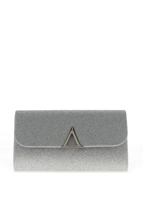 Zen Glitter Hardware Trim Clutch Bag, Silver