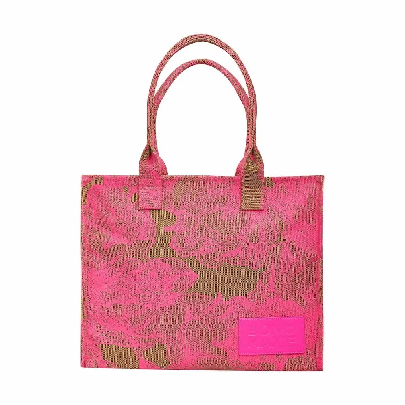 Large Bon Vivant Tote Bag -- Neon Pink/Tan Floral