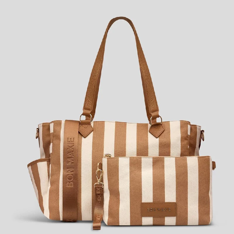 Carryall Tote + Pouch -- Tan Stripe