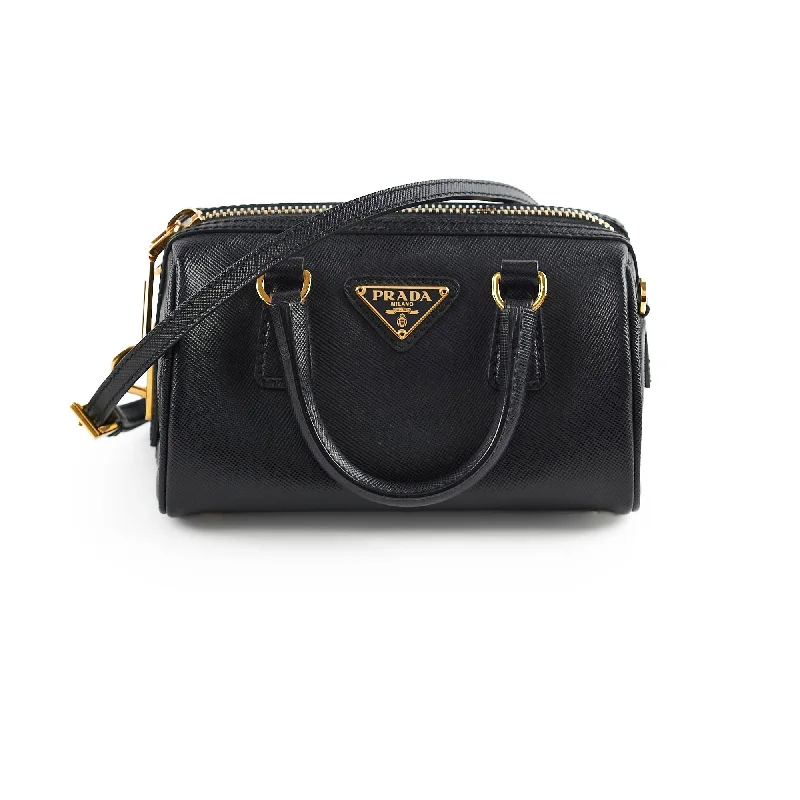 Prada Saffiano Top Handle Mini Crossbody Bag Black