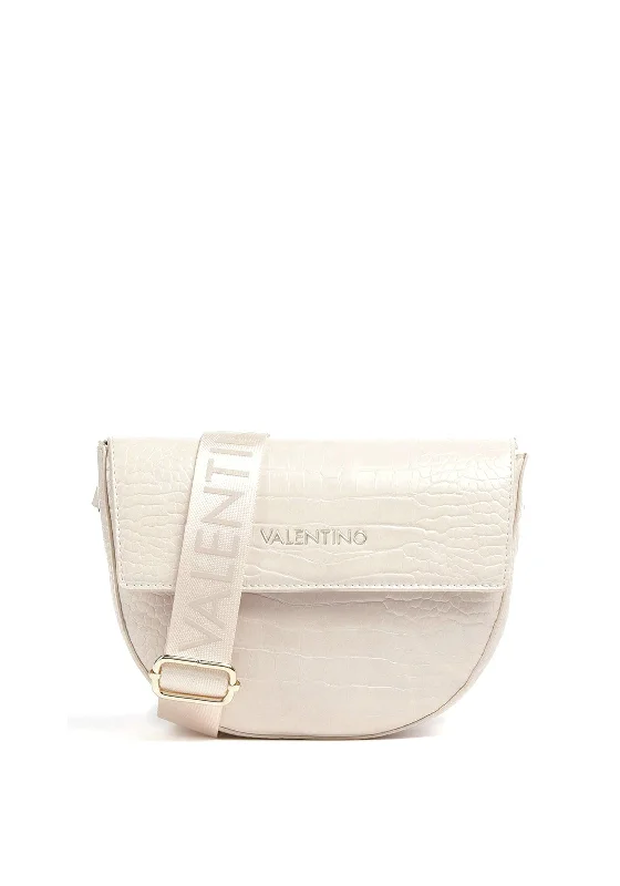 Valentino Handbags Small Croc Effect Crossbody Bag, Cream