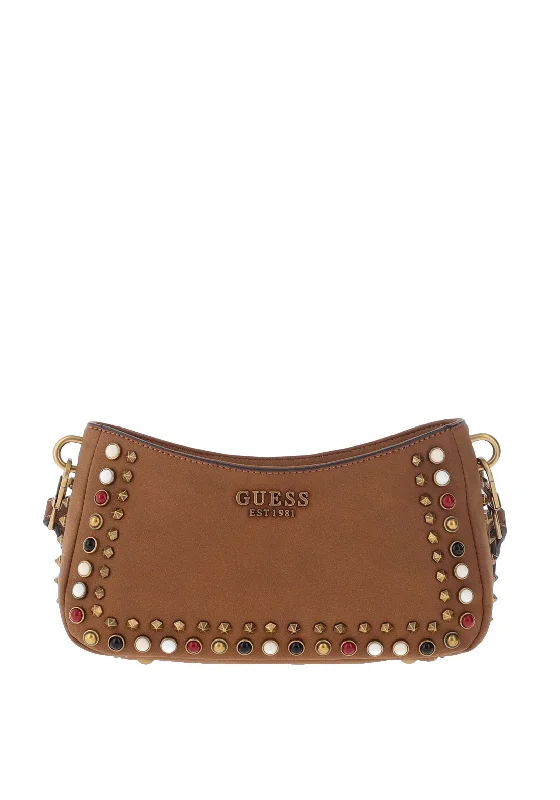 Guess Radar Studded Top Zip Shoulder Bag, Cognac