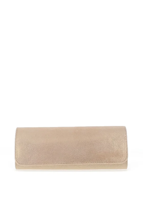 Emis Leather Glitter Clutch Bag, Gold