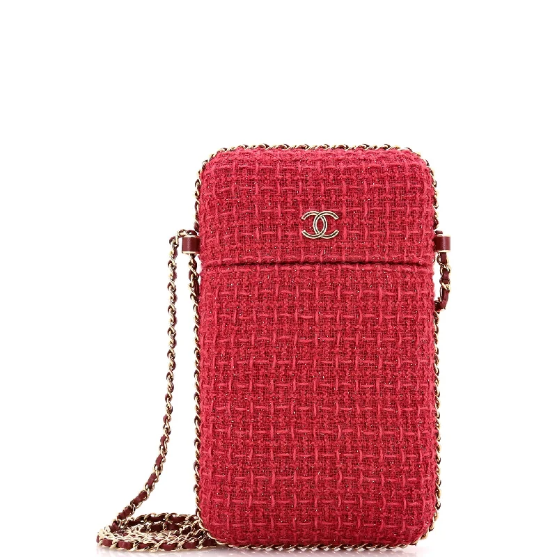 Chain Around Phone Holder Crossbody Bag Tweed and Ribbon