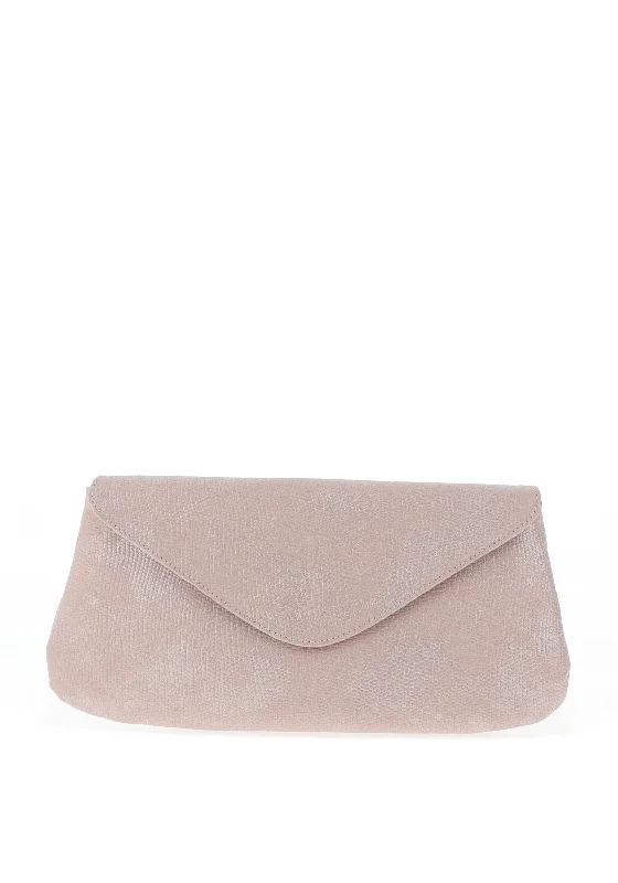 Pomares Envelope Square Detail Shimmer Clutch Bag, Nude