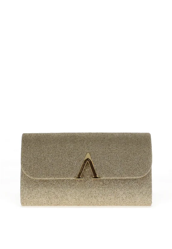 Zen Glitter Hardware Trim Clutch Bag, Gold