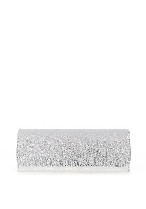 Emis Leather Glitter Streak Clutch Bag, White silver