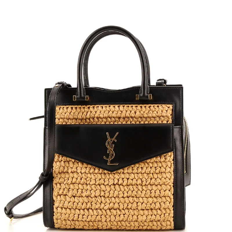 Uptown Tote Raffia with Leather Small