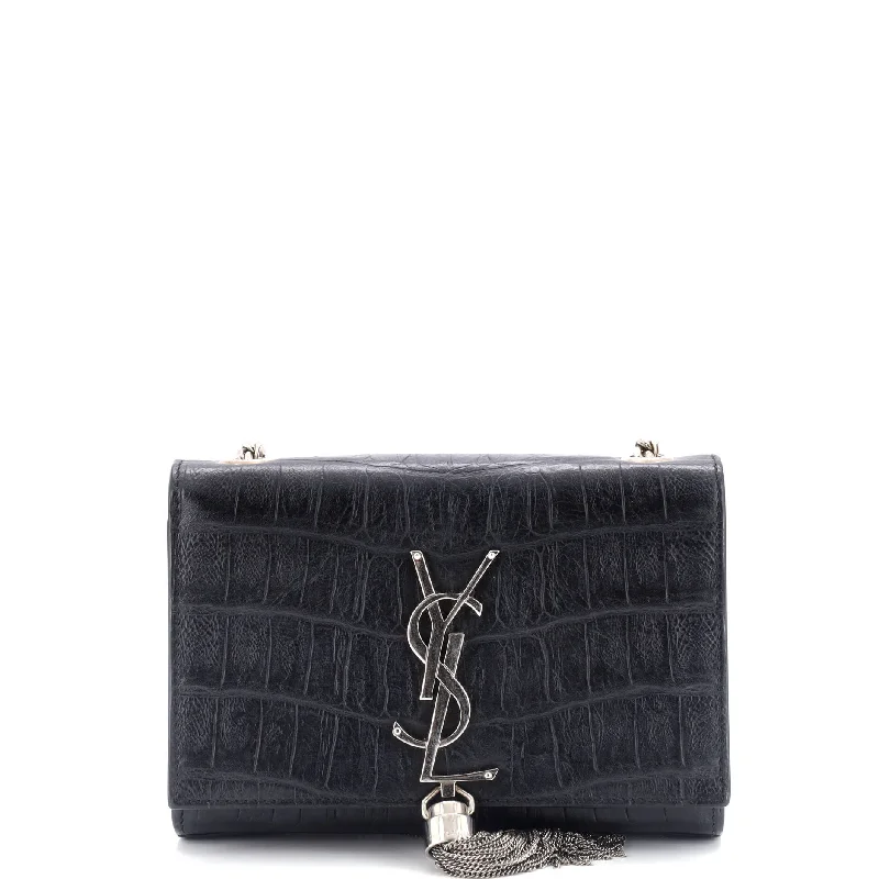 Classic Monogram Tassel Crossbody Bag Crocodile Embossed Leather Small