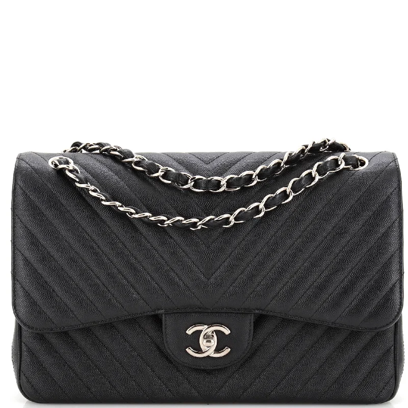 Classic Double Flap Bag Chevron Caviar Jumbo