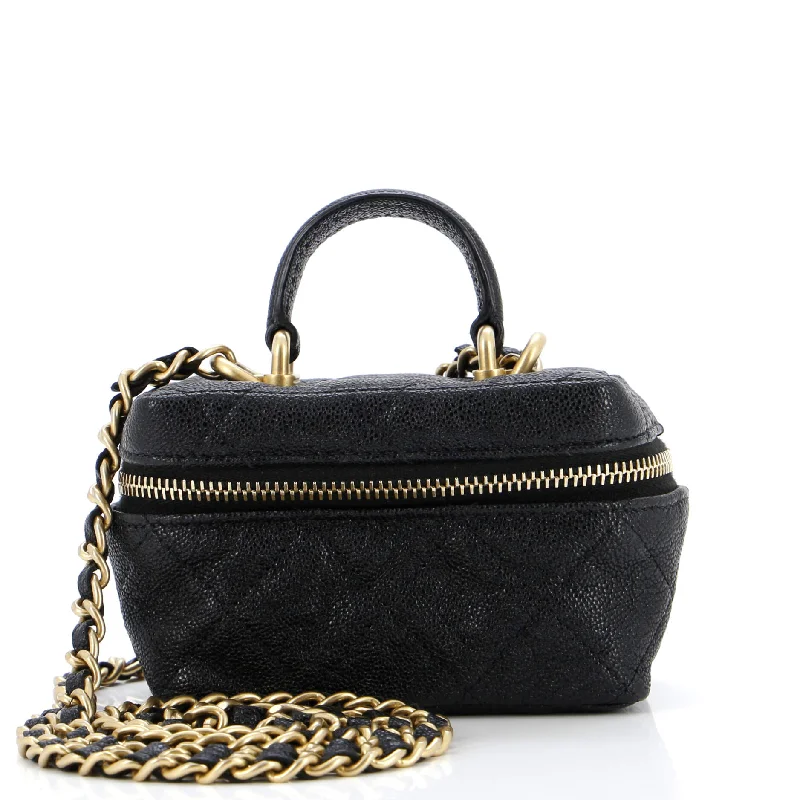 Top Handle Zip Around Vanity Case with Chain Quilted Caviar Mini