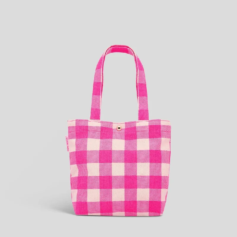 Mini Bonnie Tote Bag -- Neon Pink Gingham