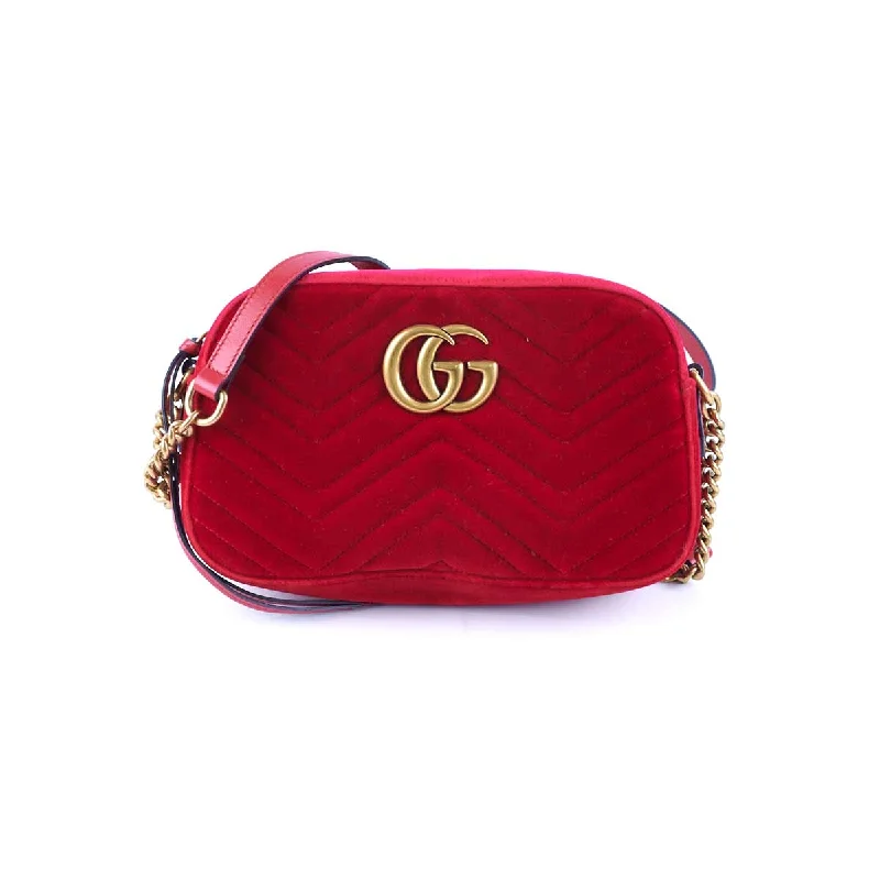 Gucci Velvet Small Marmont Camera Bag Red