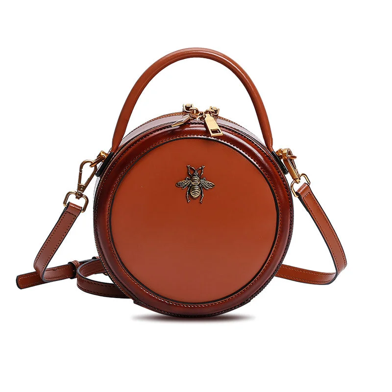 Bee Leather Circle Bag Crossbody Bags Shoulder Bag Purses for Women