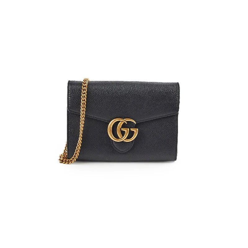 Gucci Marmont Black Leather Wallet On Chain WOC