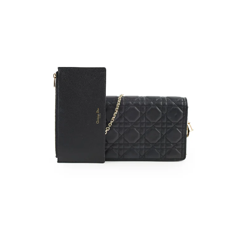 Christian Dior Wallet On Chain WOC Black Lambskin Crossbody