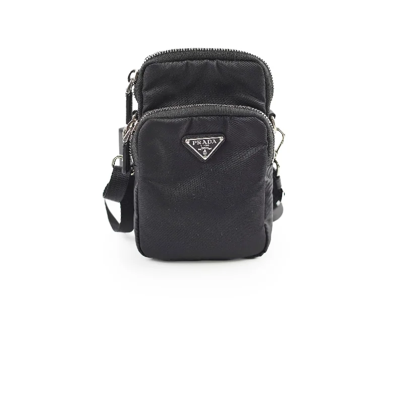 Prada Nylon Phone Case Crossbody Bag Black