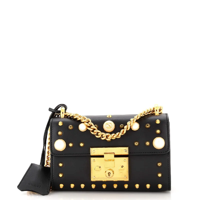 Pearly Padlock Shoulder Bag Studded Leather Small