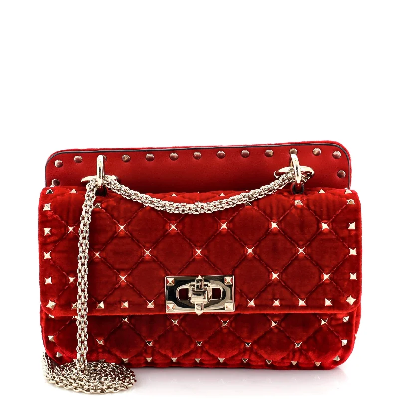 Rockstud Spike Flap Bag Quilted Velvet Small