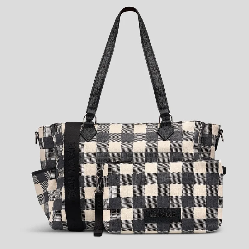 Carryall Tote + Pouch --  Black Gingham