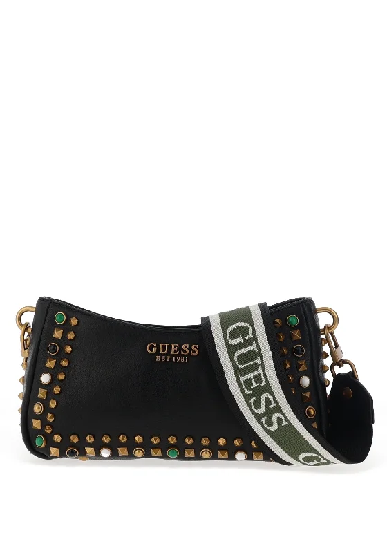 Guess Radar Studded Top Zip Shoulder Bag, Black