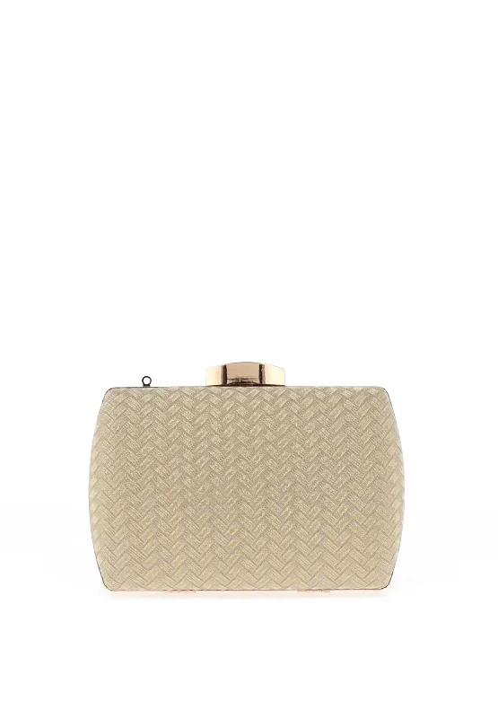 Zen Metallic Chevron Clasp Clutch Bag, Gold