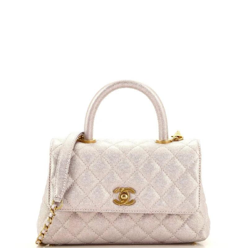 Coco Top Handle Bag Quilted Iridescent Caviar Mini