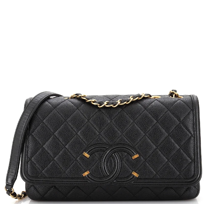 Filigree Flap Bag Quilted Caviar Medium