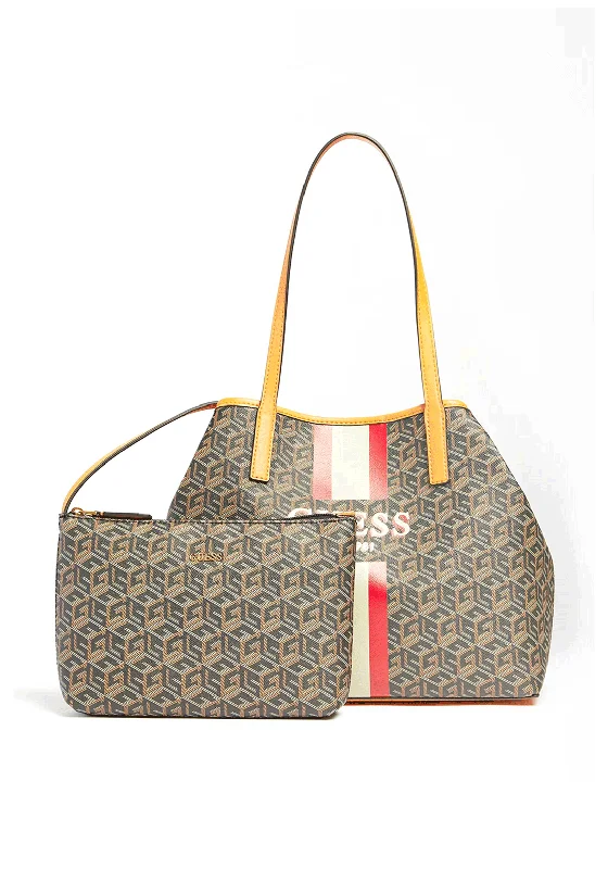 Guess Vikky Logo Tote Bag, Black & Cognac