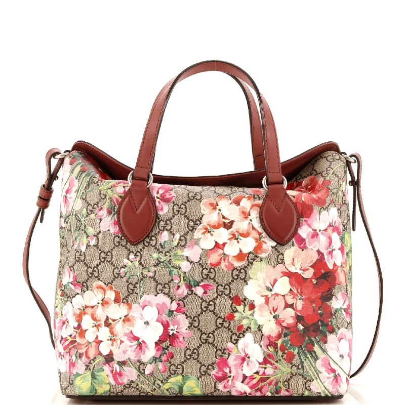 Signature Fold Over Tote Blooms Print GG Coated Canvas Medium