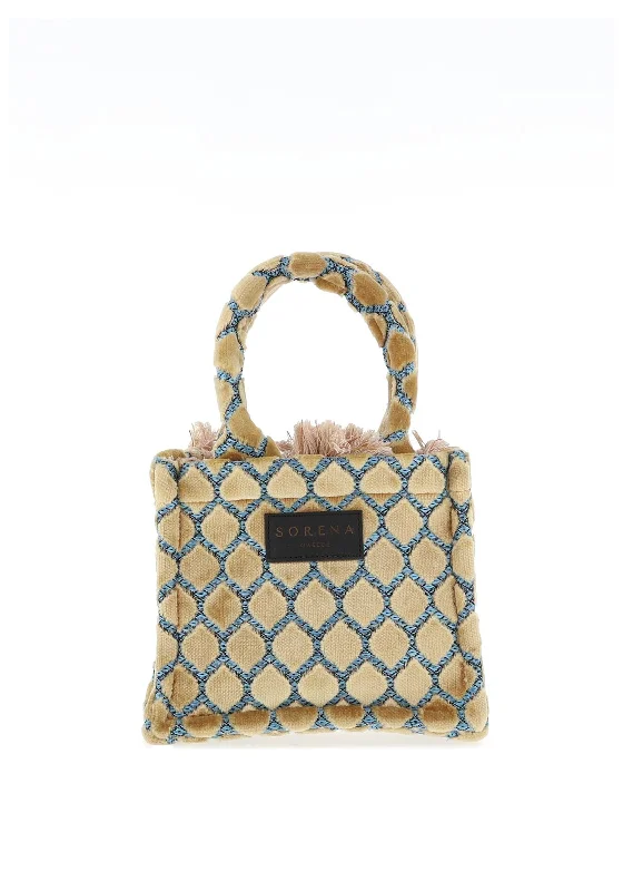 Sorena Athena Mini Velvet Tote Bag, Beige Multi