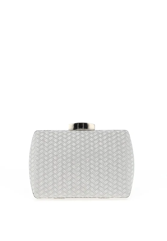 Zen Metallic Chevron Clasp Clutch Bag, Silver