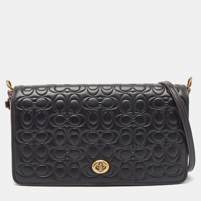 Coach Black Monogram Leather Dinky Crossbody Bag