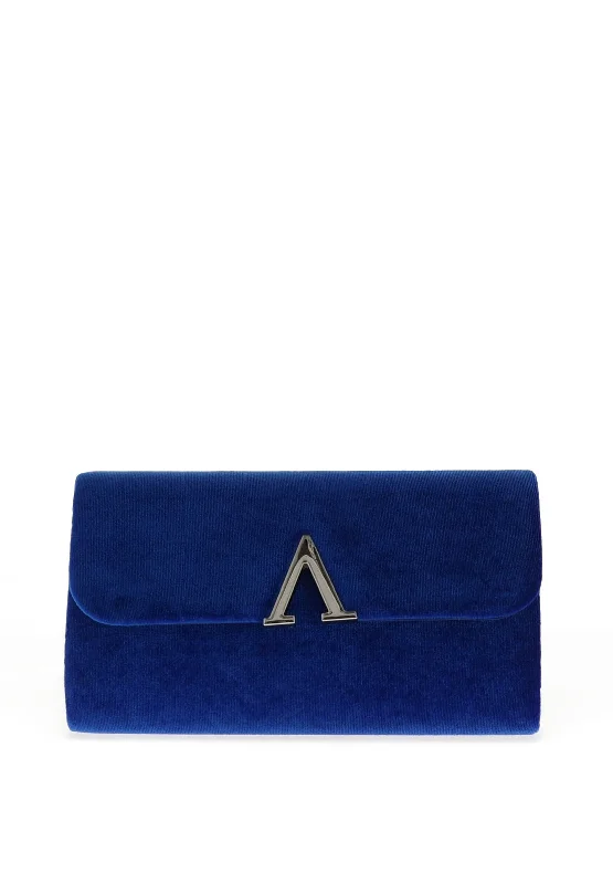 Zen Velvet Hardware Trim Clutch Bag, Royal Blue