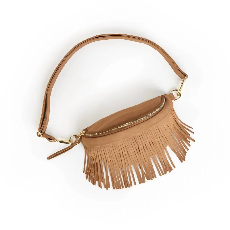 Women's Removable Fringe Fanny Pack Hip Bag In Tan