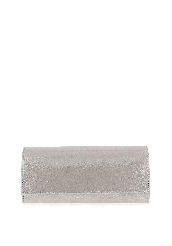 Emis Leather Metallic Clutch Bag, Silver