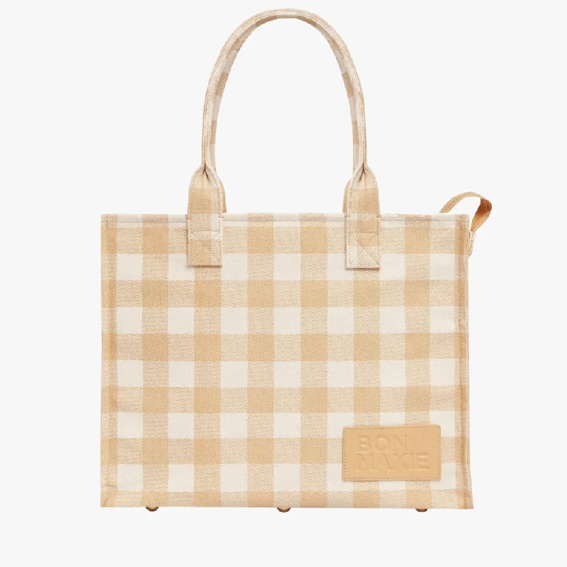 Large Bon Vivant Structured Tote Bag -- Almond Gingham