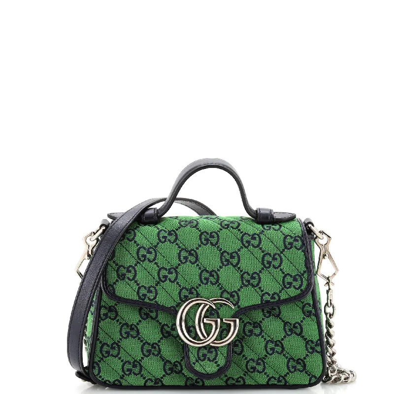 GG Marmont Top Handle Flap Bag Diagonal Quilted GG Canvas Mini