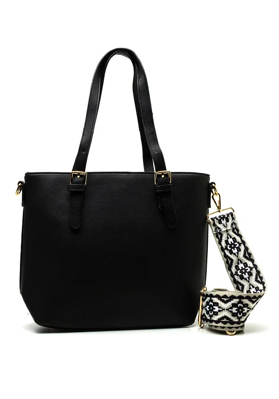 Zen Collection Shoulder Bag with Detachable Pattern Strap, Black