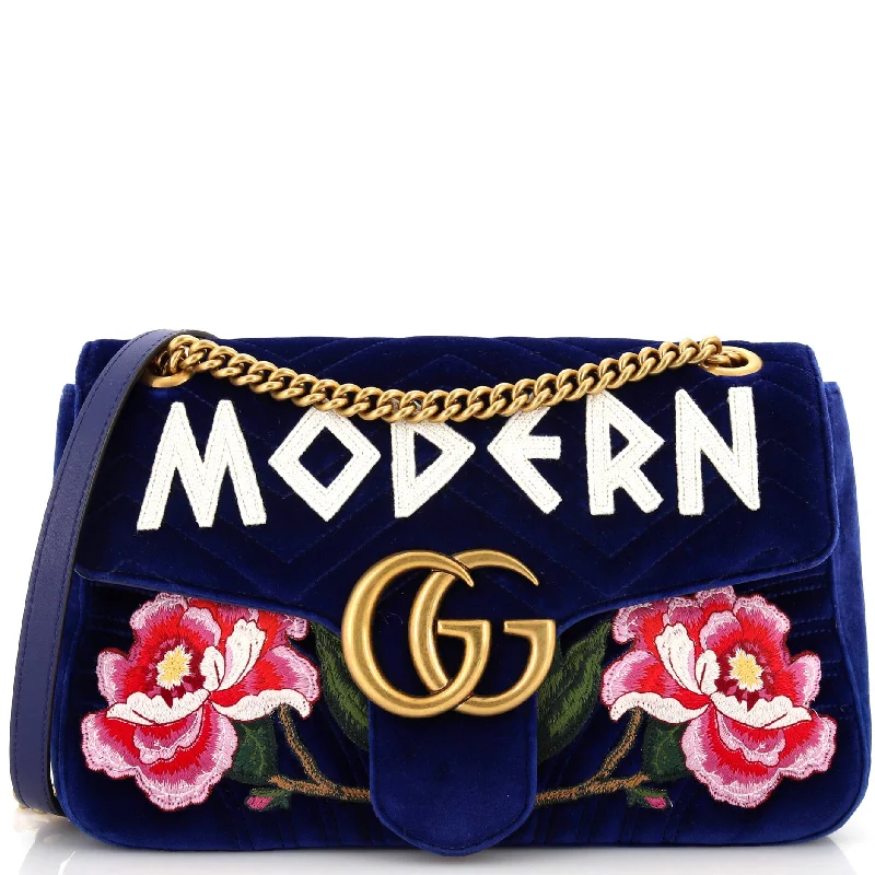 GG Marmont Flap Bag Embroidered Matelasse Velvet Medium