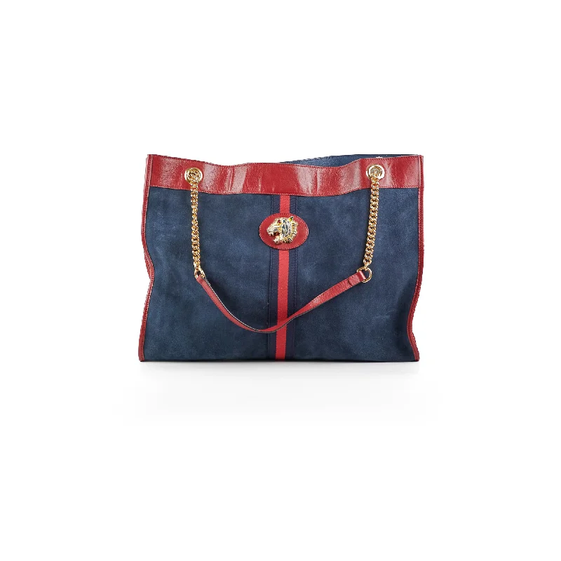 Gucci Rajah Suede Navy Shoulder Tote