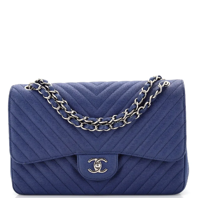 Classic Double Flap Bag Chevron Caviar Jumbo