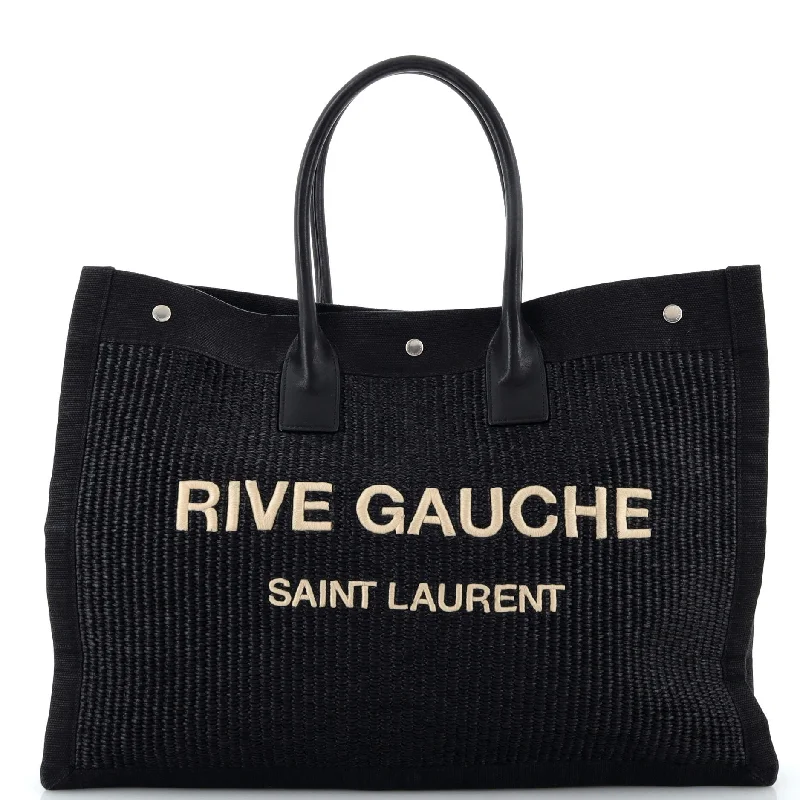 Rive Gauche Shopper Tote Raffia with Canvas Large