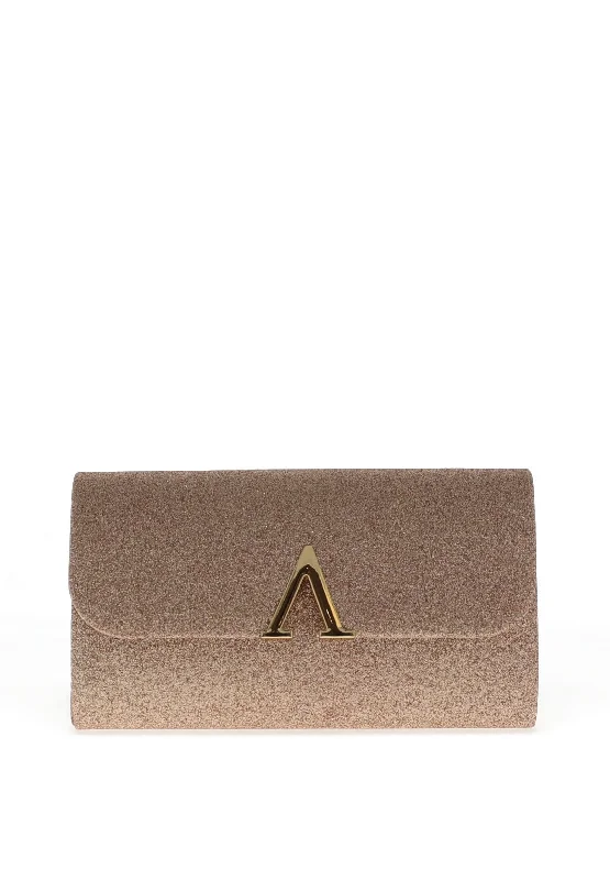 Zen Glitter Hardware Trim Clutch Bag, Rose Gold