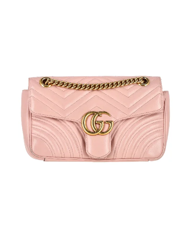 Gucci Small GG Marmont Shoulder Bag in Pink Leather