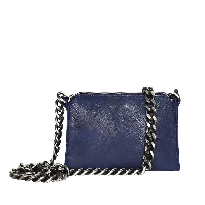 Leather Mini Crossbody With Chunky Chain In Navy