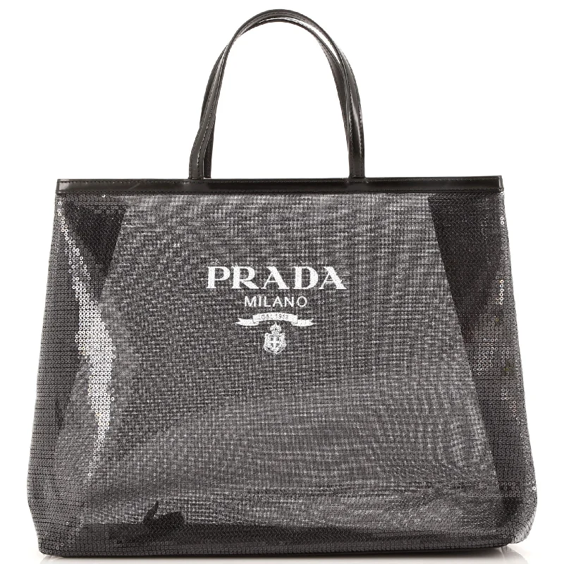 Logo Open Tote Sequined Mesh Large