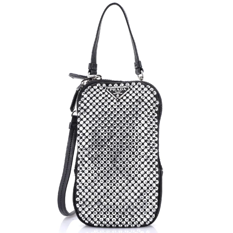 Smartphone Case Crossbody Bag Crystal Embellished Satin