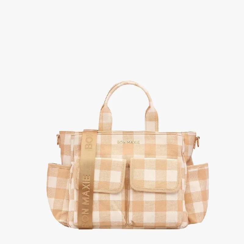 Multi-Pocket Nappy Bag -- Almond Gingham